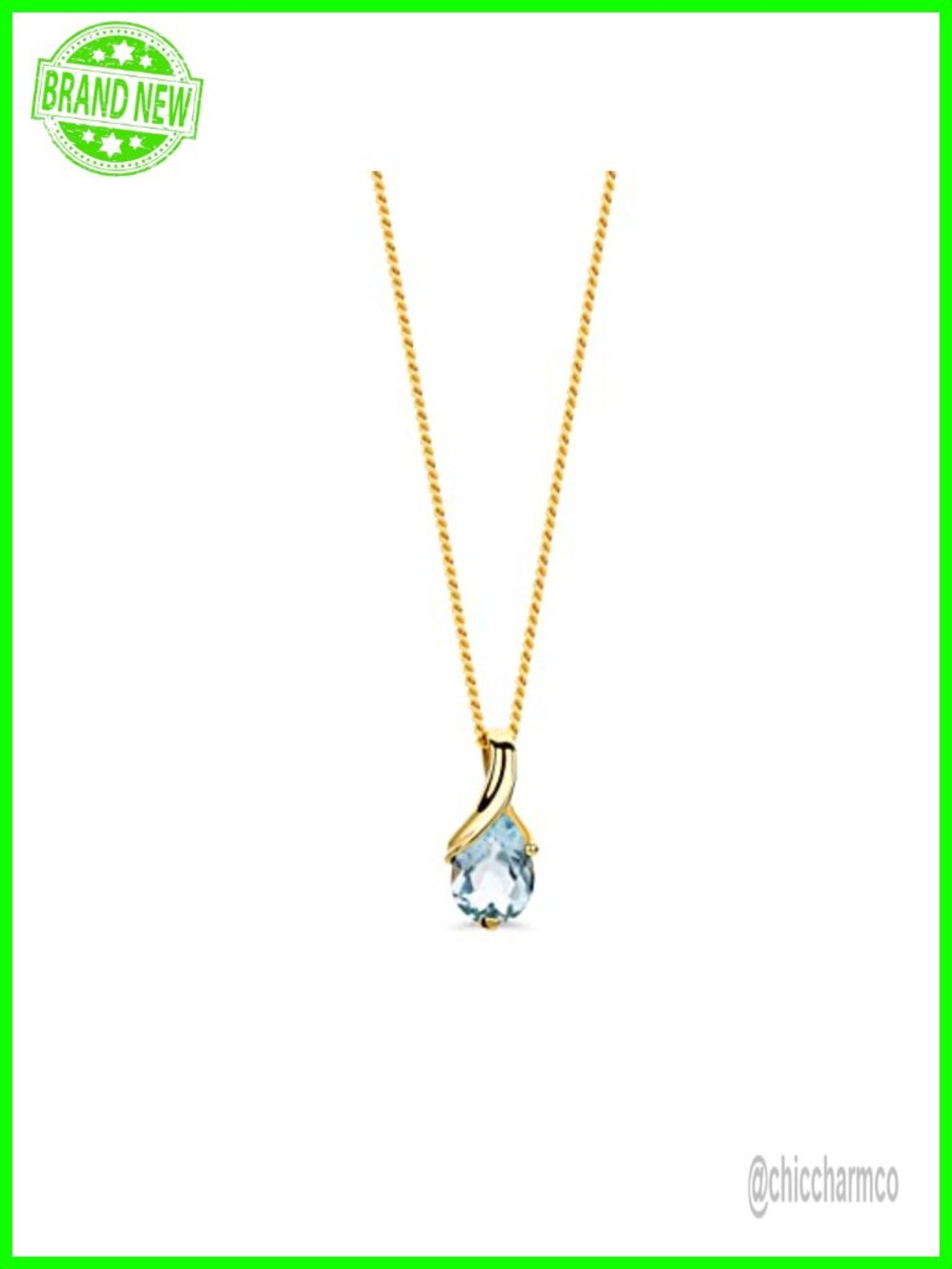 14K Yellow Gold Blue Topaz Pendant Necklace 17.7 Inch
